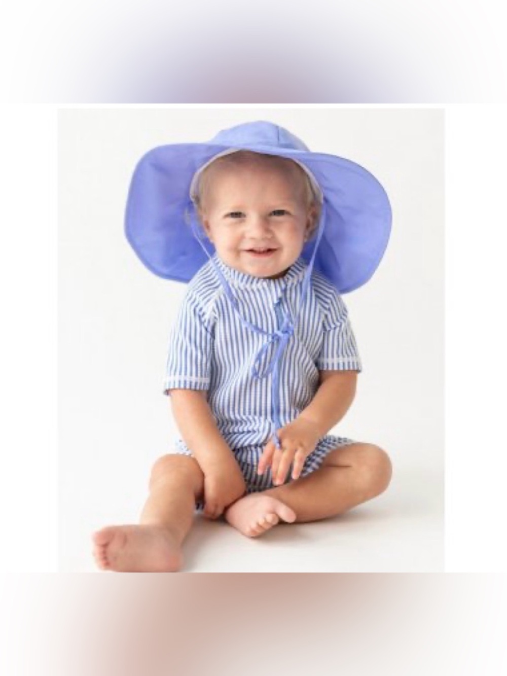 RUGGED BUTTS Periwinkle Blue Seersucker Rashguard Suit - 6-12M